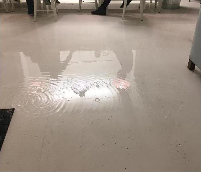 Standing water ripples on linoleum flooring 
